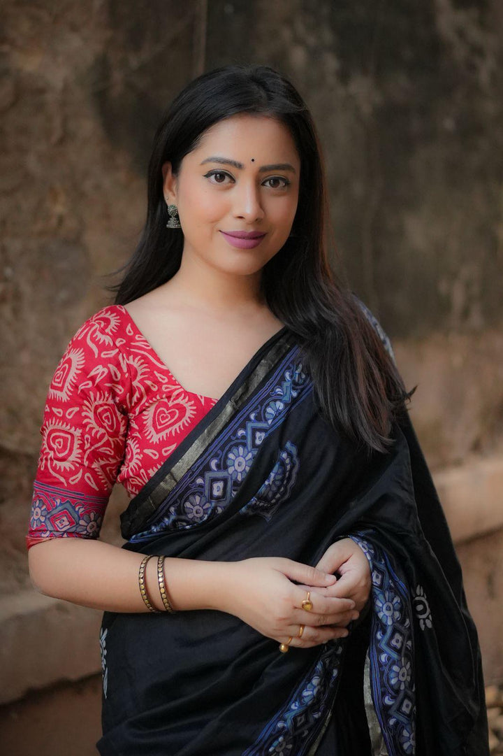 Ajrakh Style Chanderi Cotton Saree