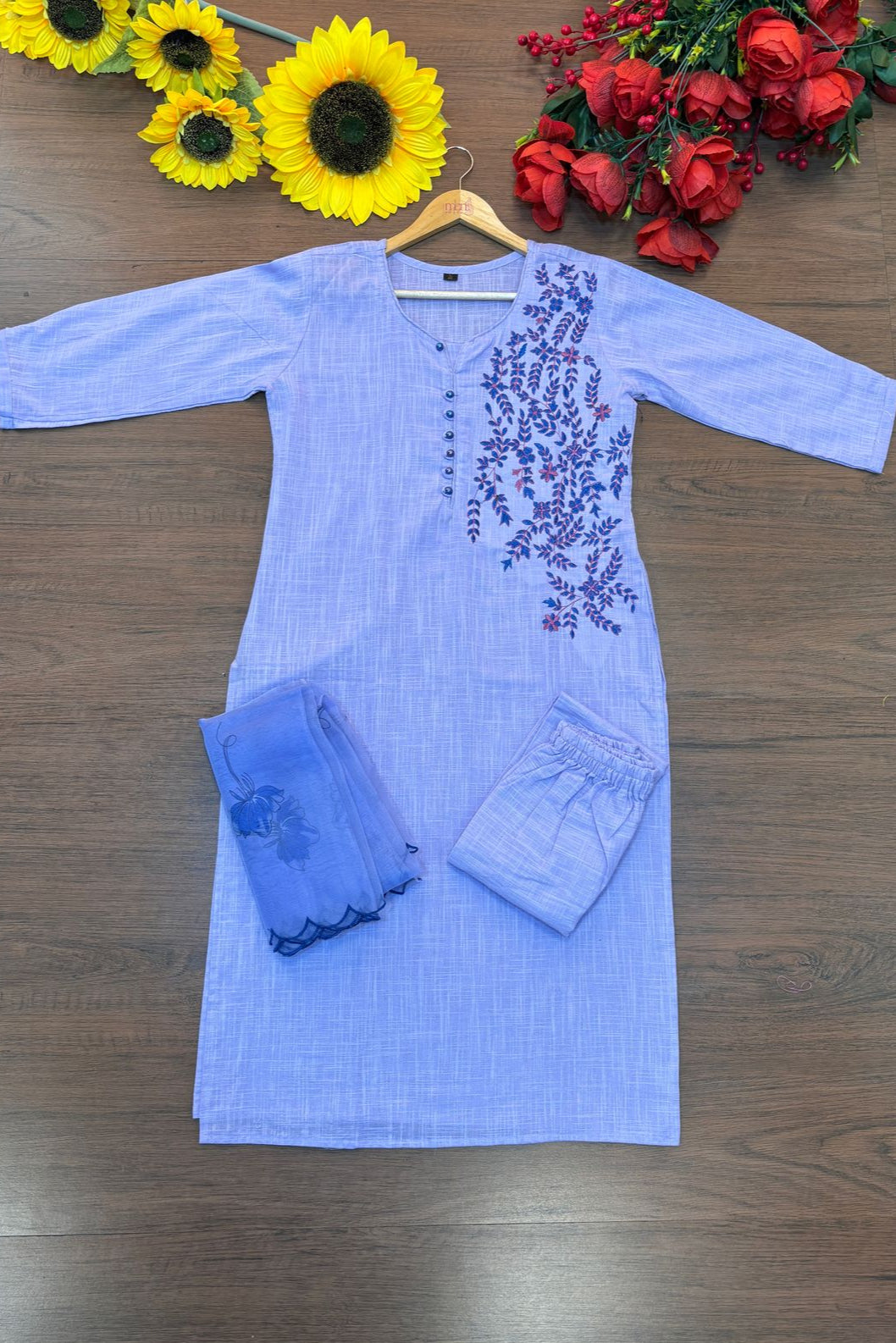 Bhaasha- Khadi Cotton Kurti Set with Organza Dupatta