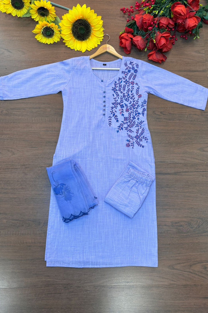 Bhaasha- Khadi Cotton Kurti Set with Organza Dupatta