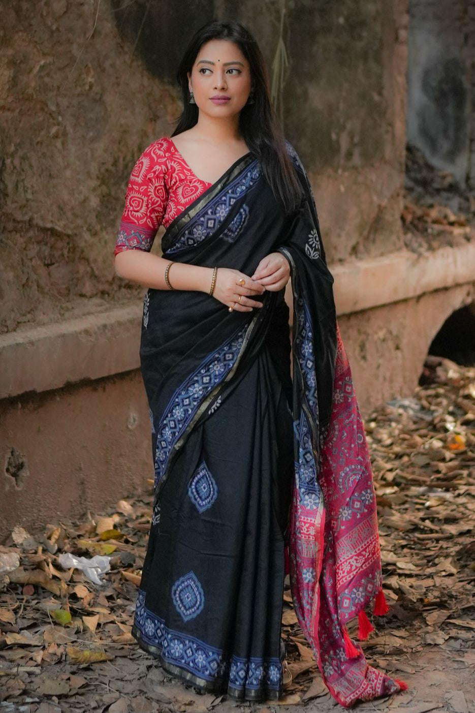Ajrakh Style Chanderi Cotton Saree