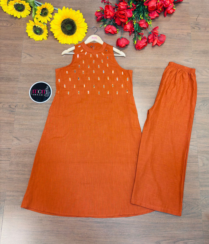 Adah- Cotton Kurti Set(Rust Magic)