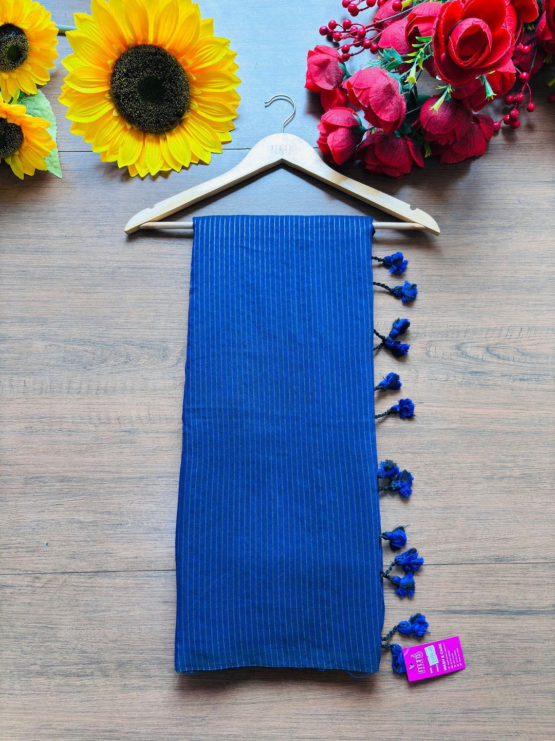 Wisley Crafted -Blue Bengal Stripe Khadi Cotton Saree