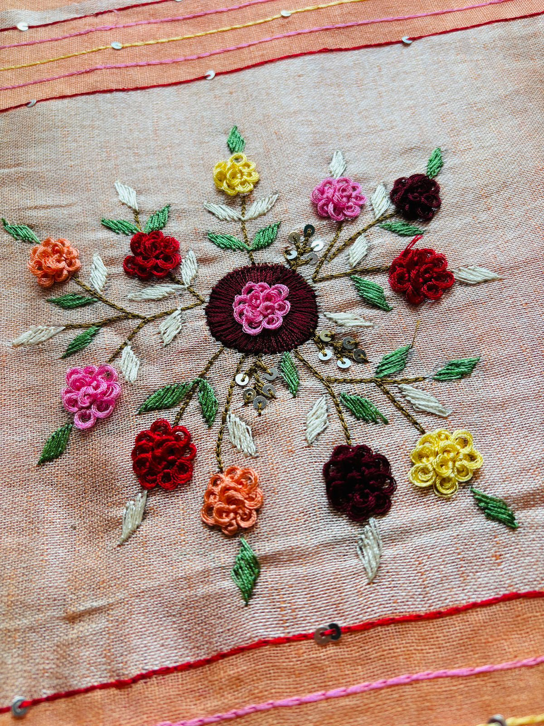 Arty-Crafty Pure Hand Embroidered Linen Saree