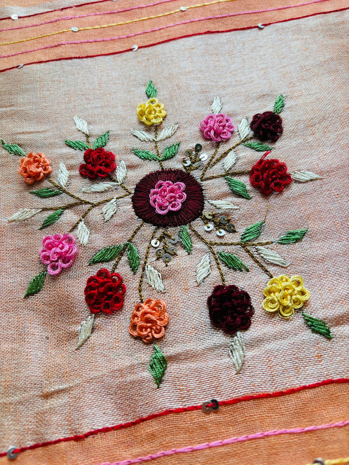 Arty-Crafty Pure Hand Embroidered Linen Saree