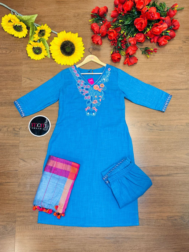 Blue Love- Cotton Kurti Set