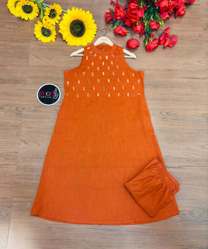Adah- Cotton Kurti Set(Rust Magic)