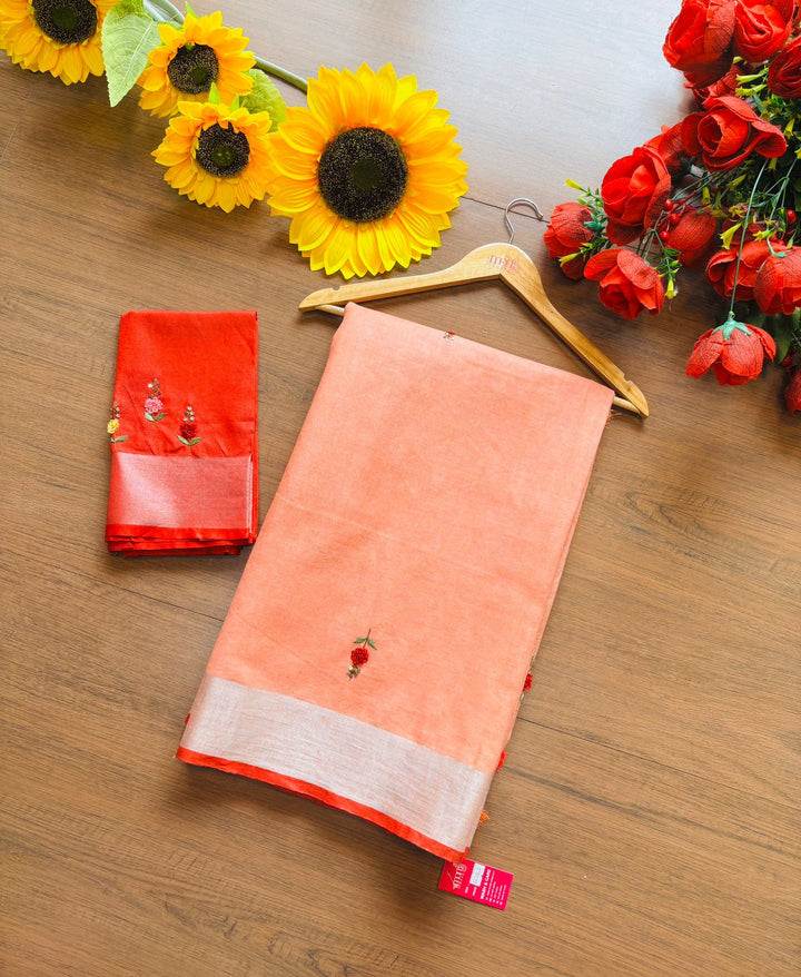 Arty-Crafty Pure Hand Embroidered Linen Saree