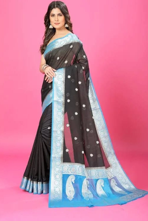 Black Meets Blue Banarasi Saree