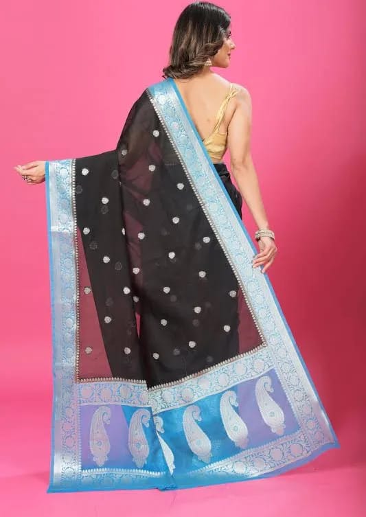 Black Meets Blue Banarasi Saree