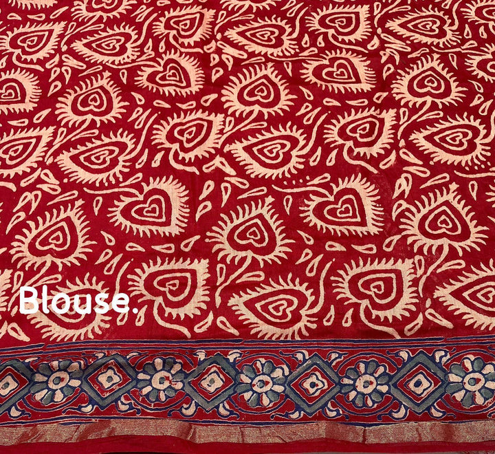 Ajrakh Style Chanderi Cotton Saree