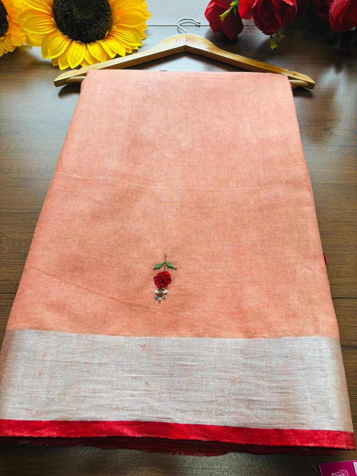 Arty-Crafty Pure Hand Embroidered Linen Saree