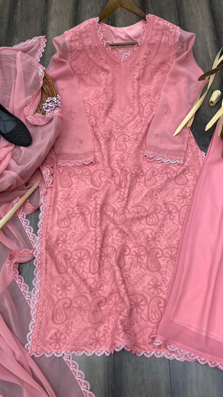 Breeze Bloom Georgette Pink Kurti Set