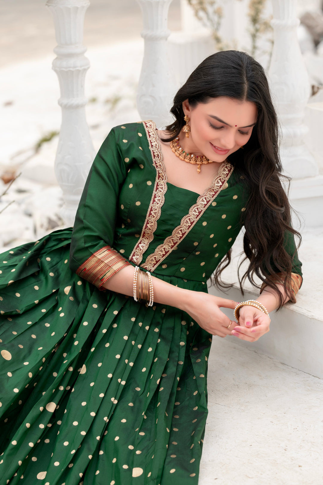 Polka Paithani Silk Gown Set