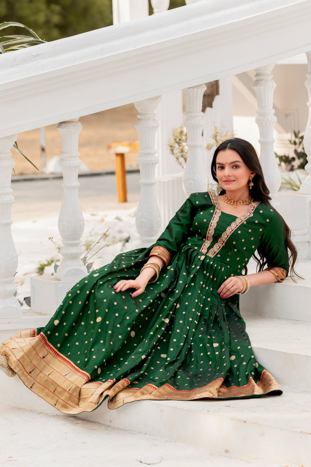 Polka Paithani Silk Gown Set