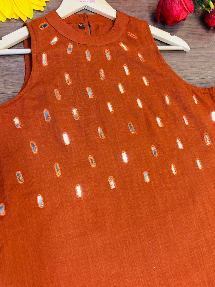 Adah- Cotton Kurti Set(Rust Magic)
