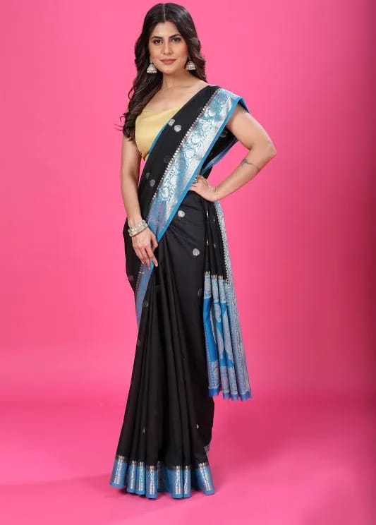 Black Meets Blue Banarasi Saree