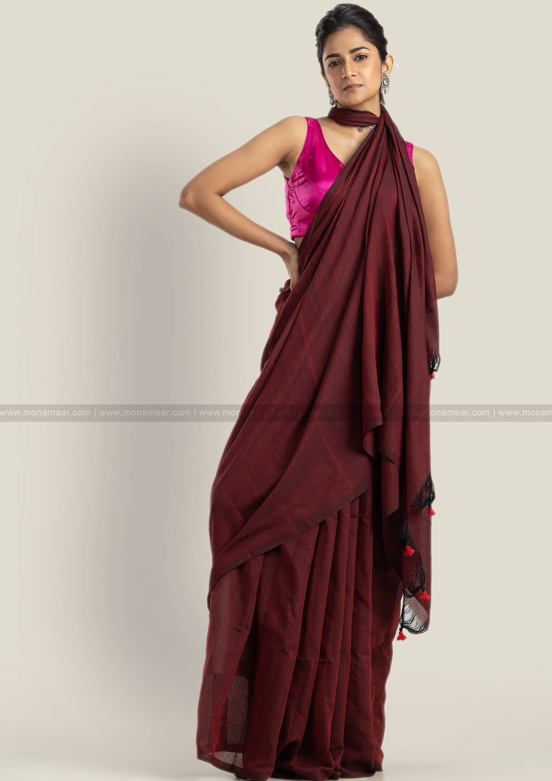 Bengal Khadi Saree Maroon