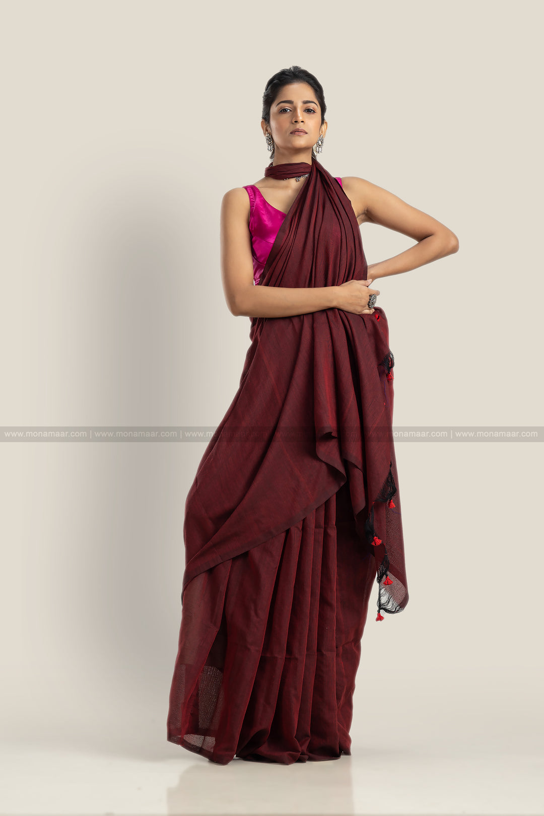 Bengal Khadi Saree Maroon