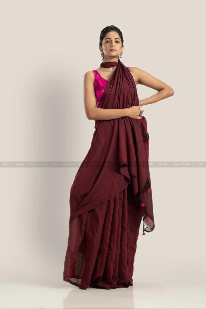 Bengal Khadi Saree Maroon