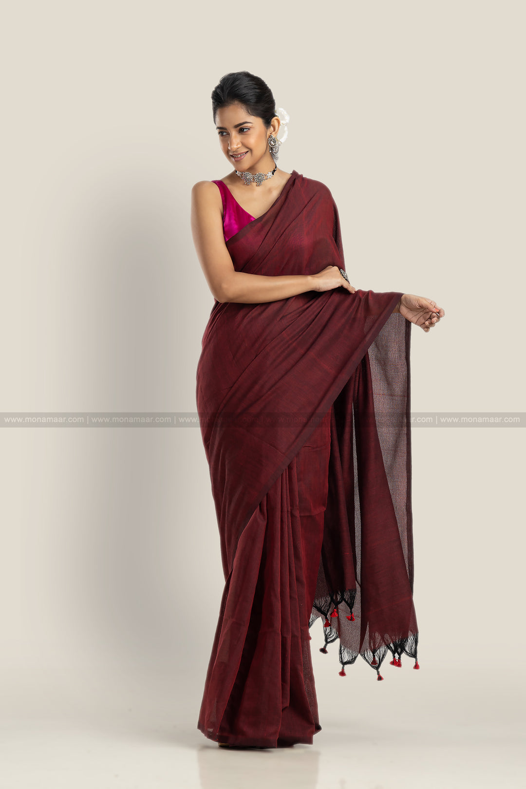 Bengal Khadi Saree Maroon