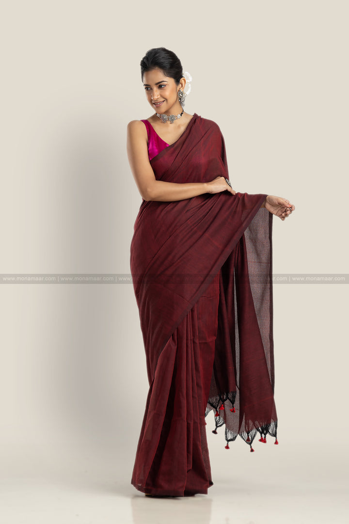 Bengal Khadi Saree Maroon