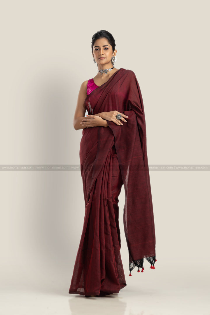 Bengal Khadi Saree Maroon