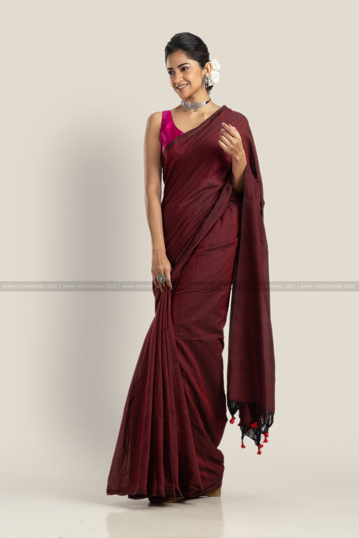 Bengal Khadi Saree Maroon