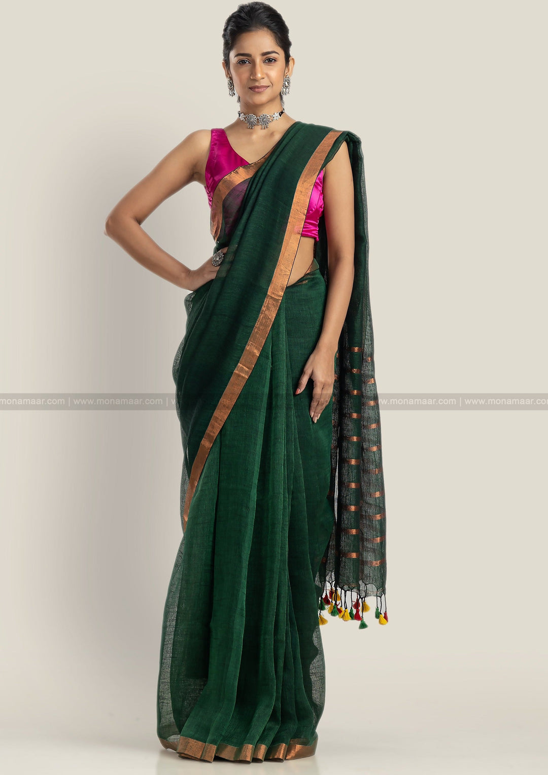 Green Linen Saree