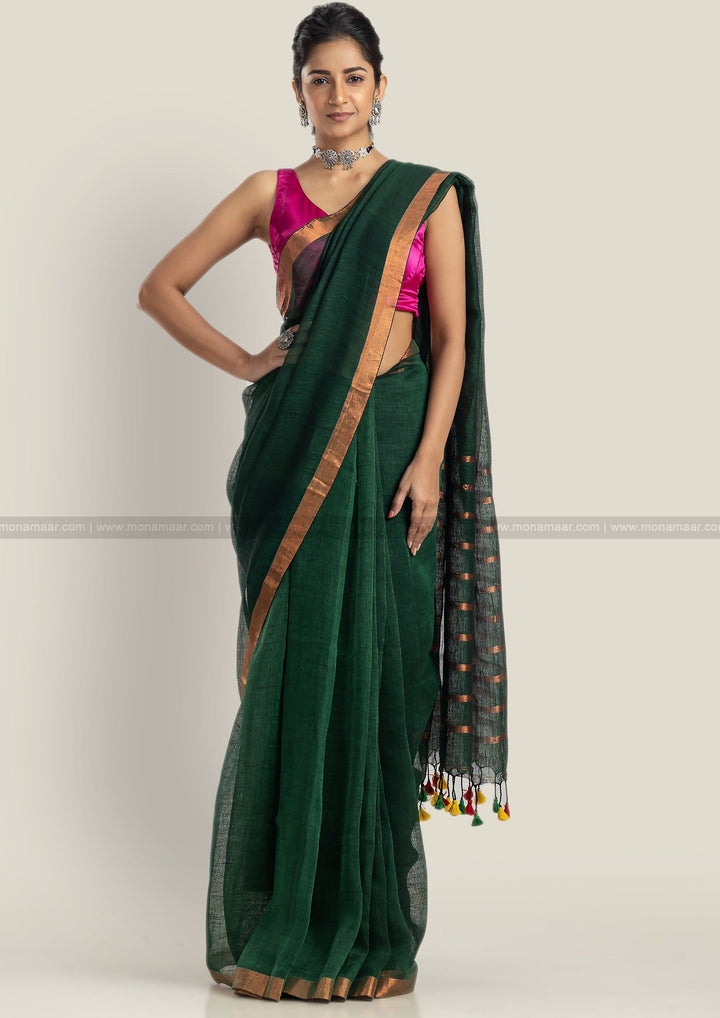 Green Linen Saree