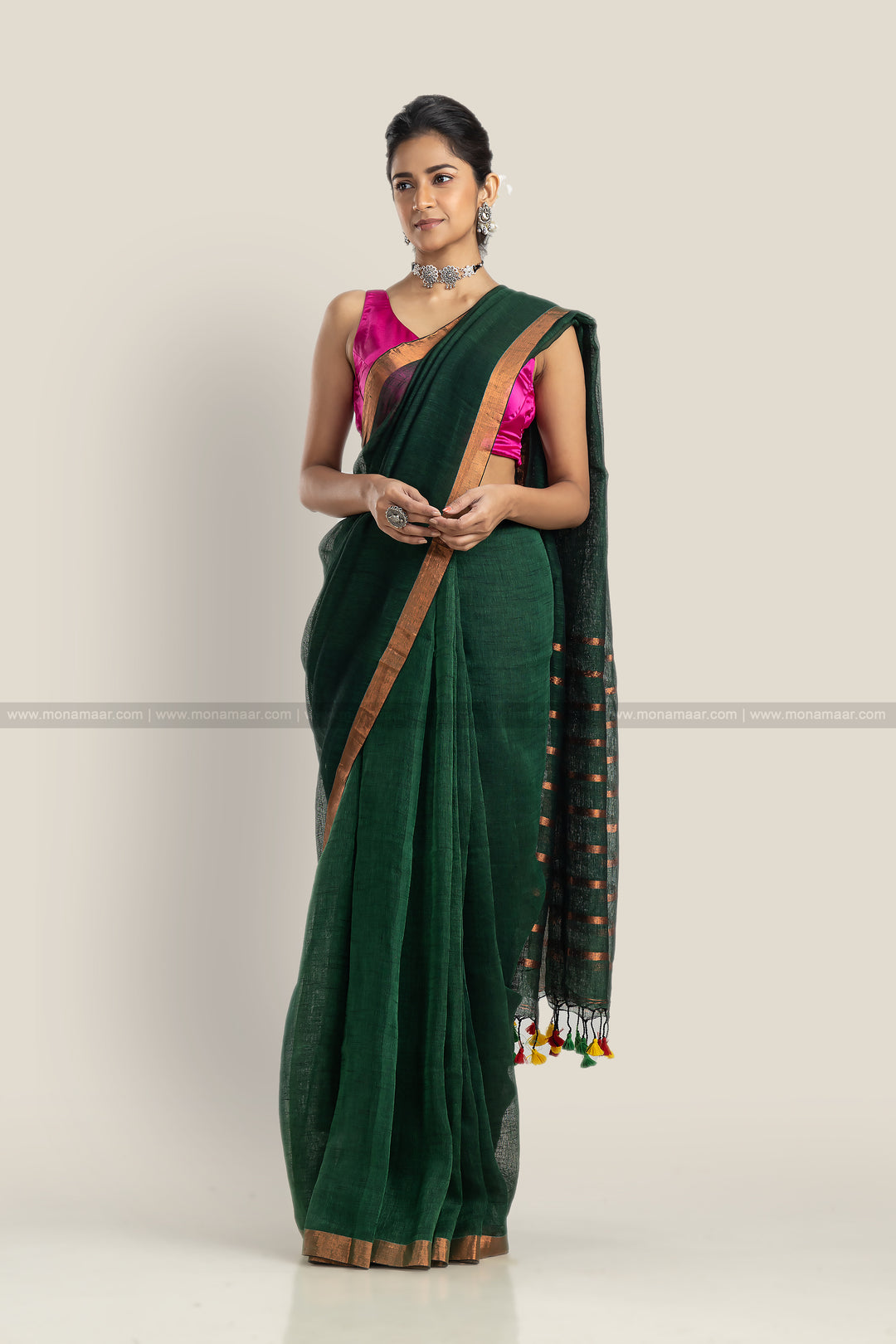 Green Linen Saree