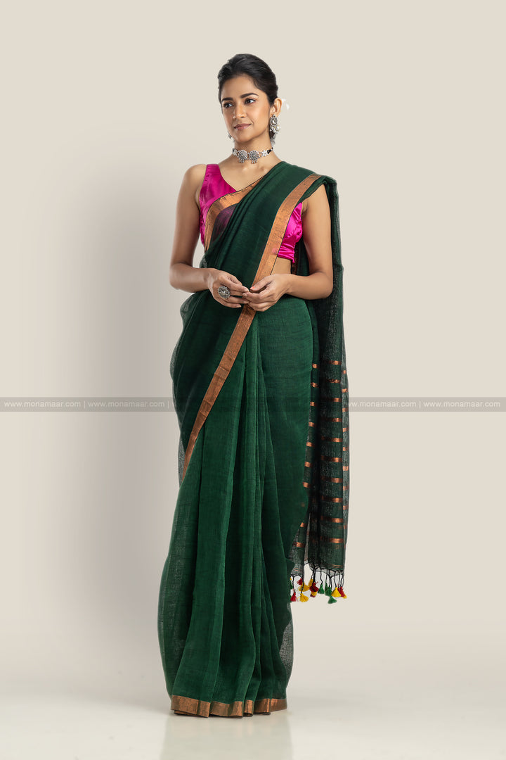 Green Linen Saree