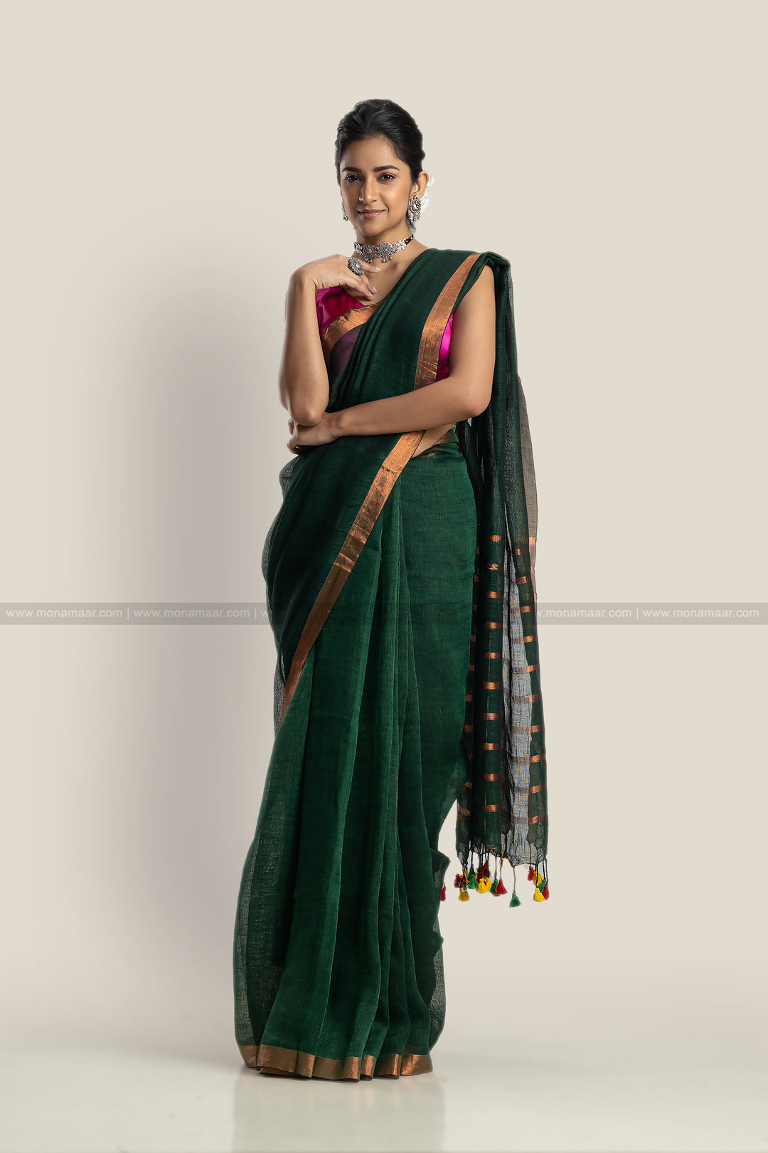 Green Linen Saree