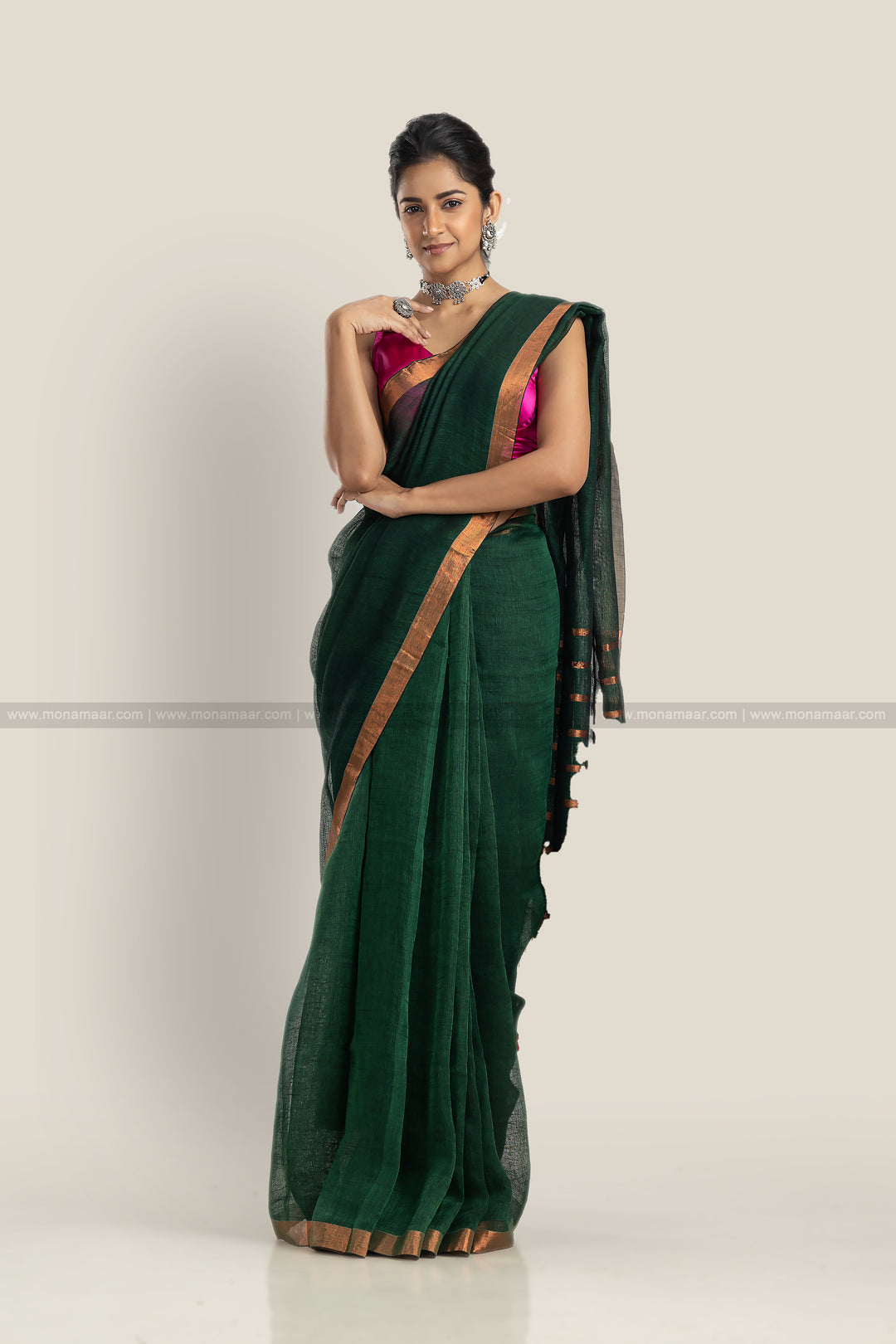 Green Linen Saree