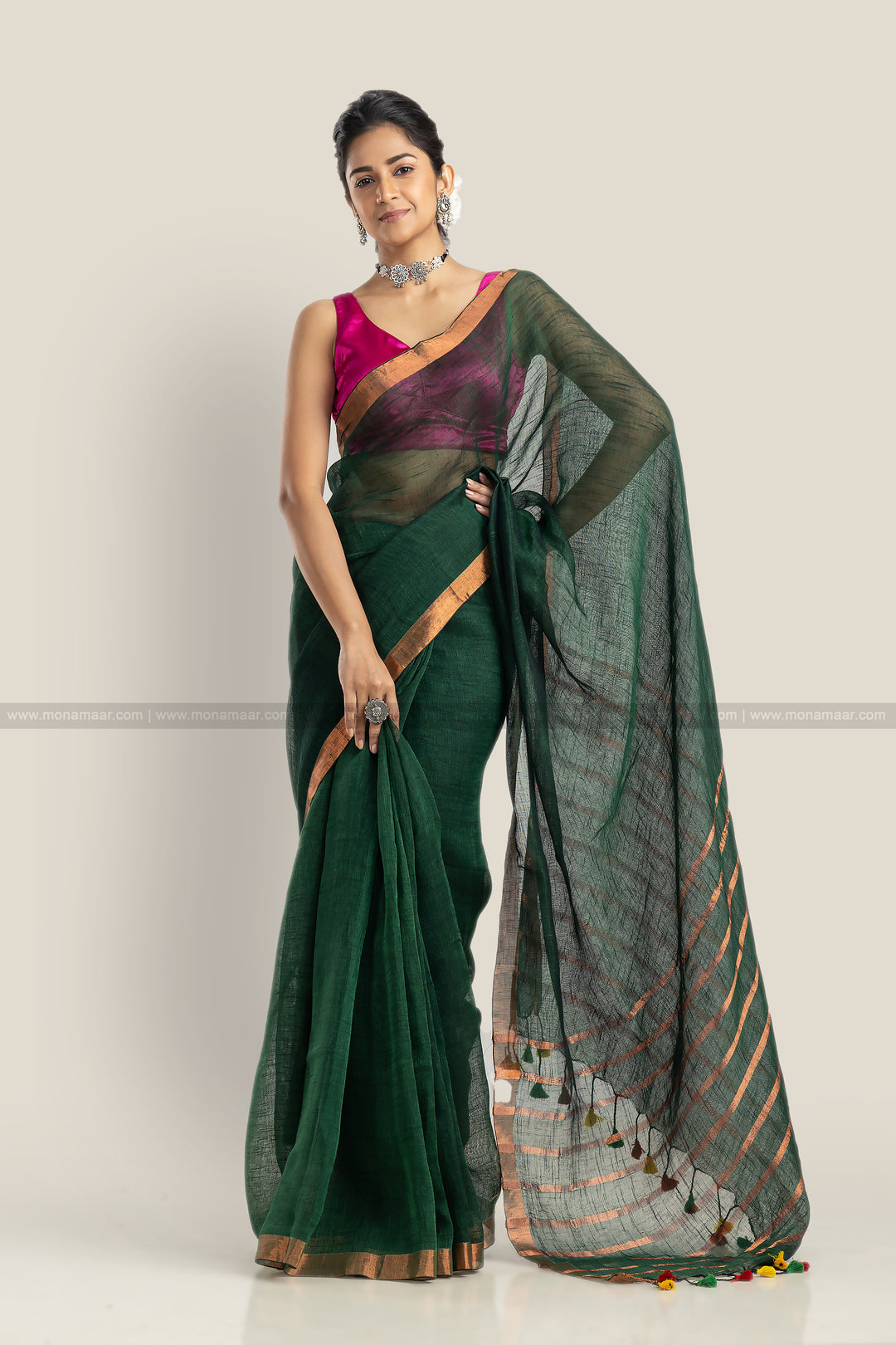 Green Linen Saree