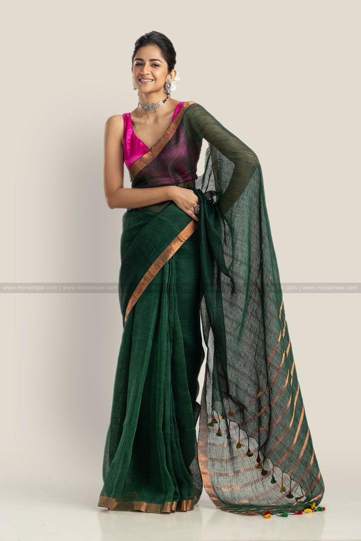Green Linen Saree