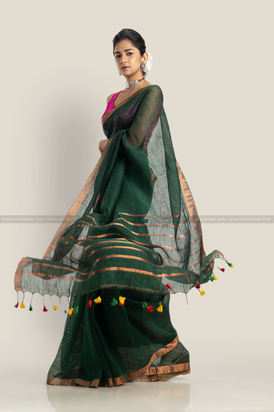 Green Linen Saree