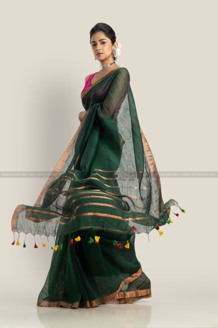 Green Linen Saree