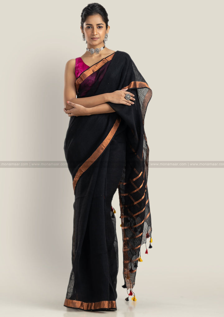 Black Copper Linen Saree