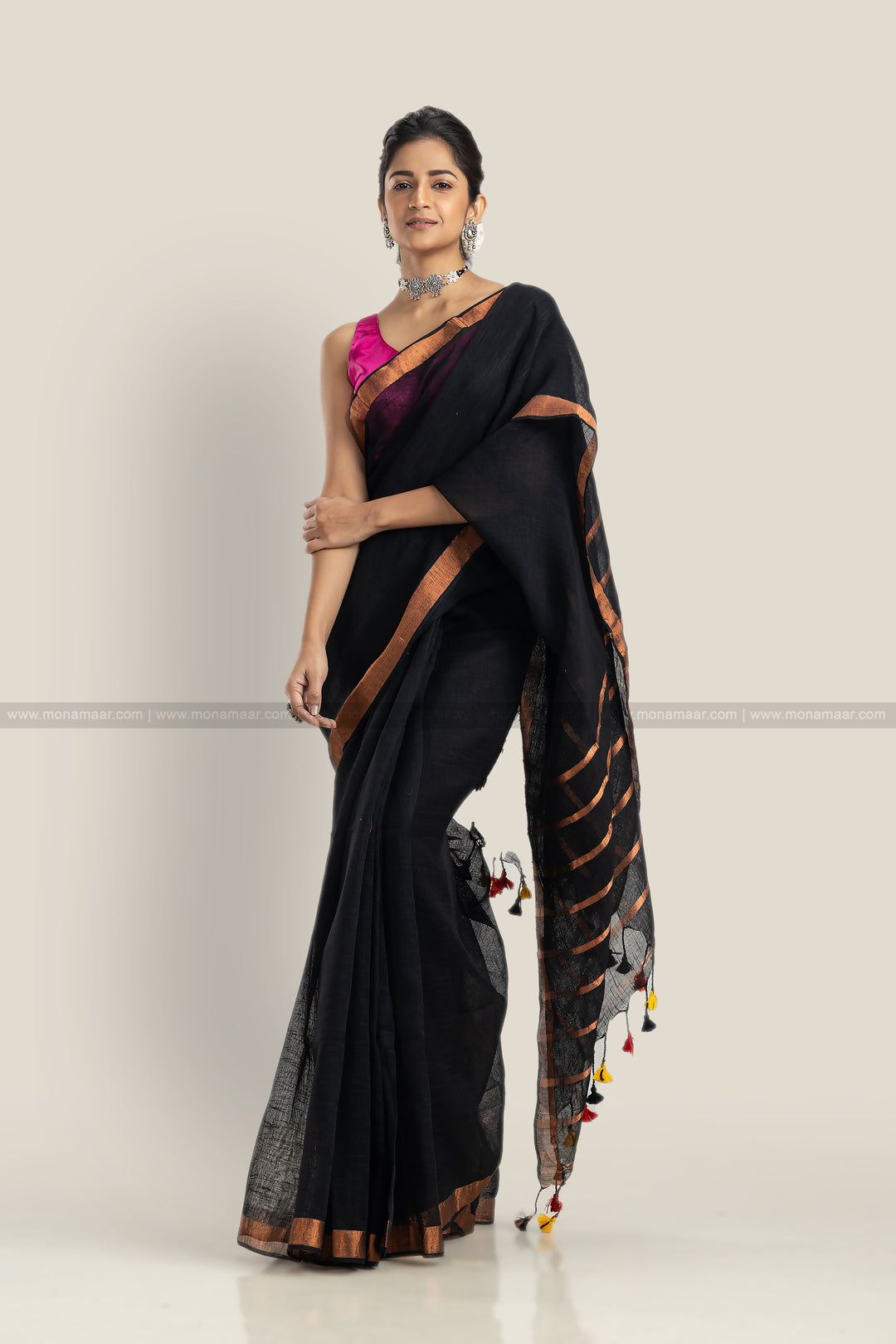 Black Copper Linen Saree