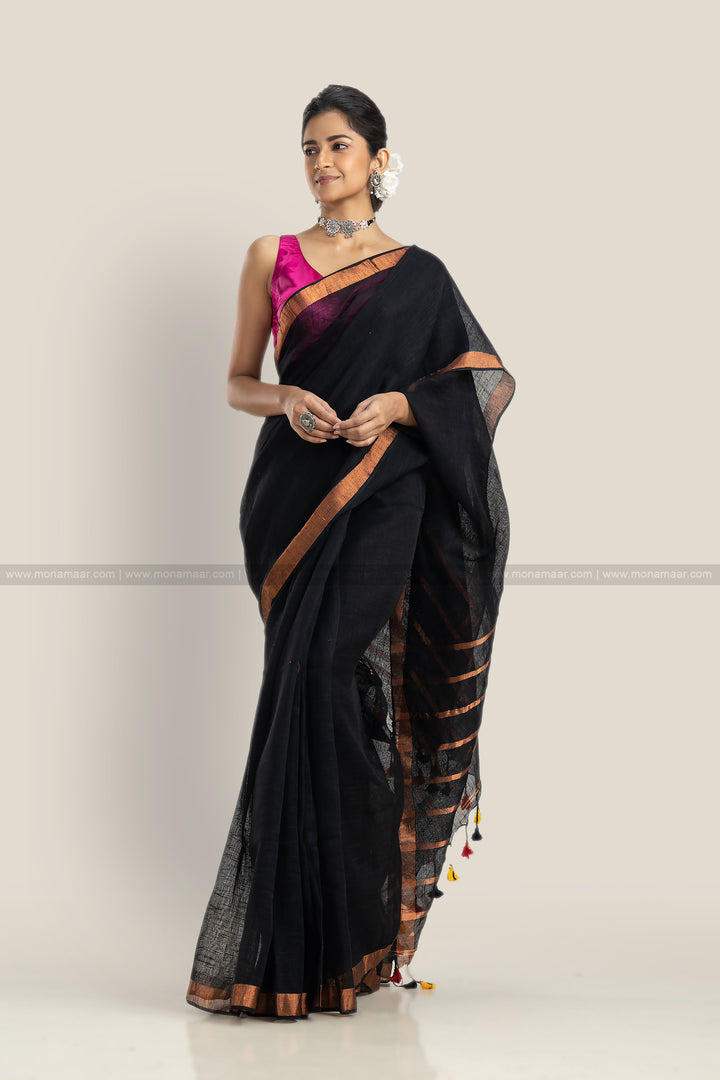 Black Copper Linen Saree