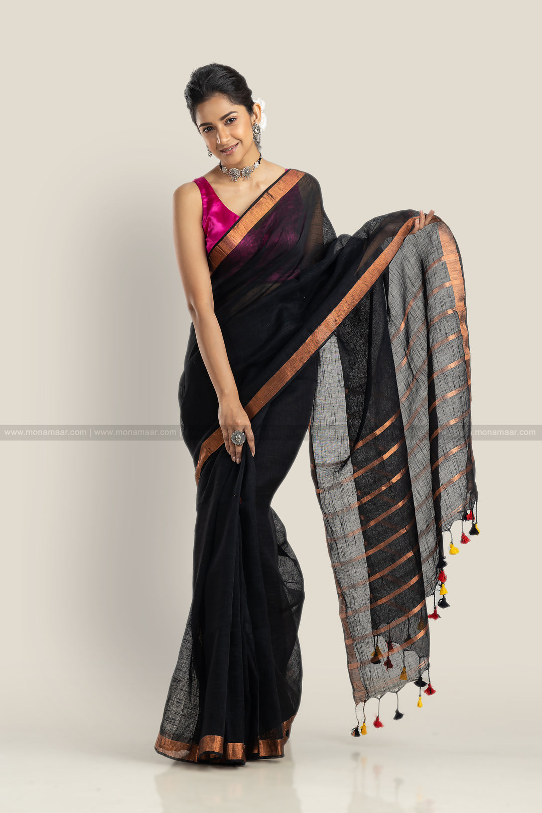 Black Copper Linen Saree