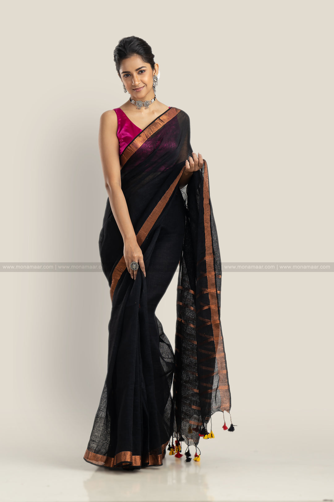 Black Copper Linen Saree