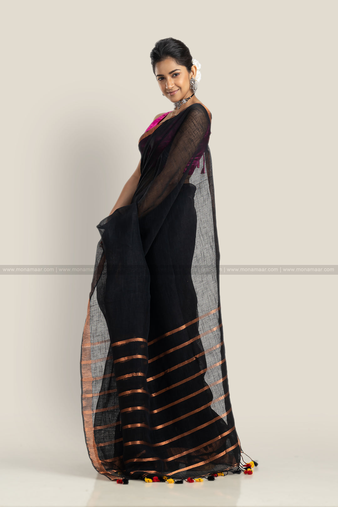 Black Copper Linen Saree