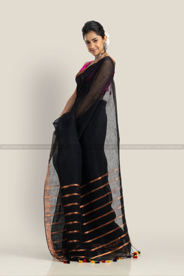 Black Copper Linen Saree