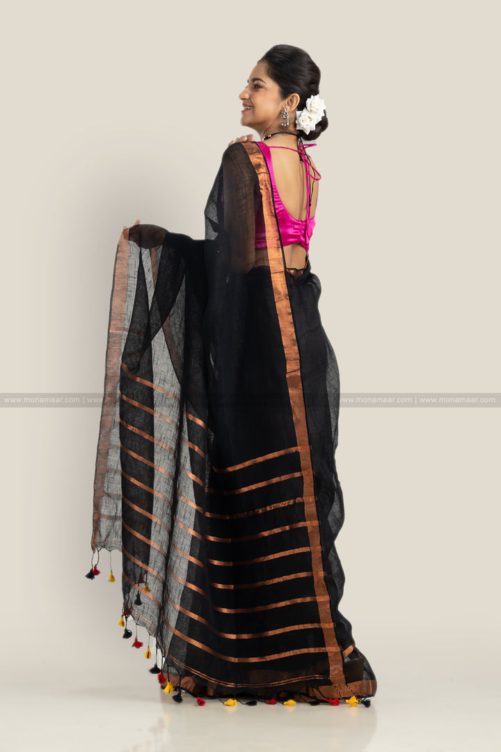 Black Copper Linen Saree