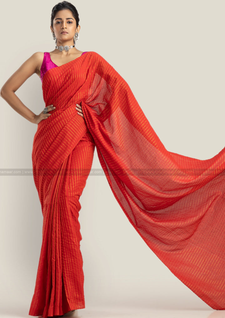 Bengal Khadi Saree Orange
