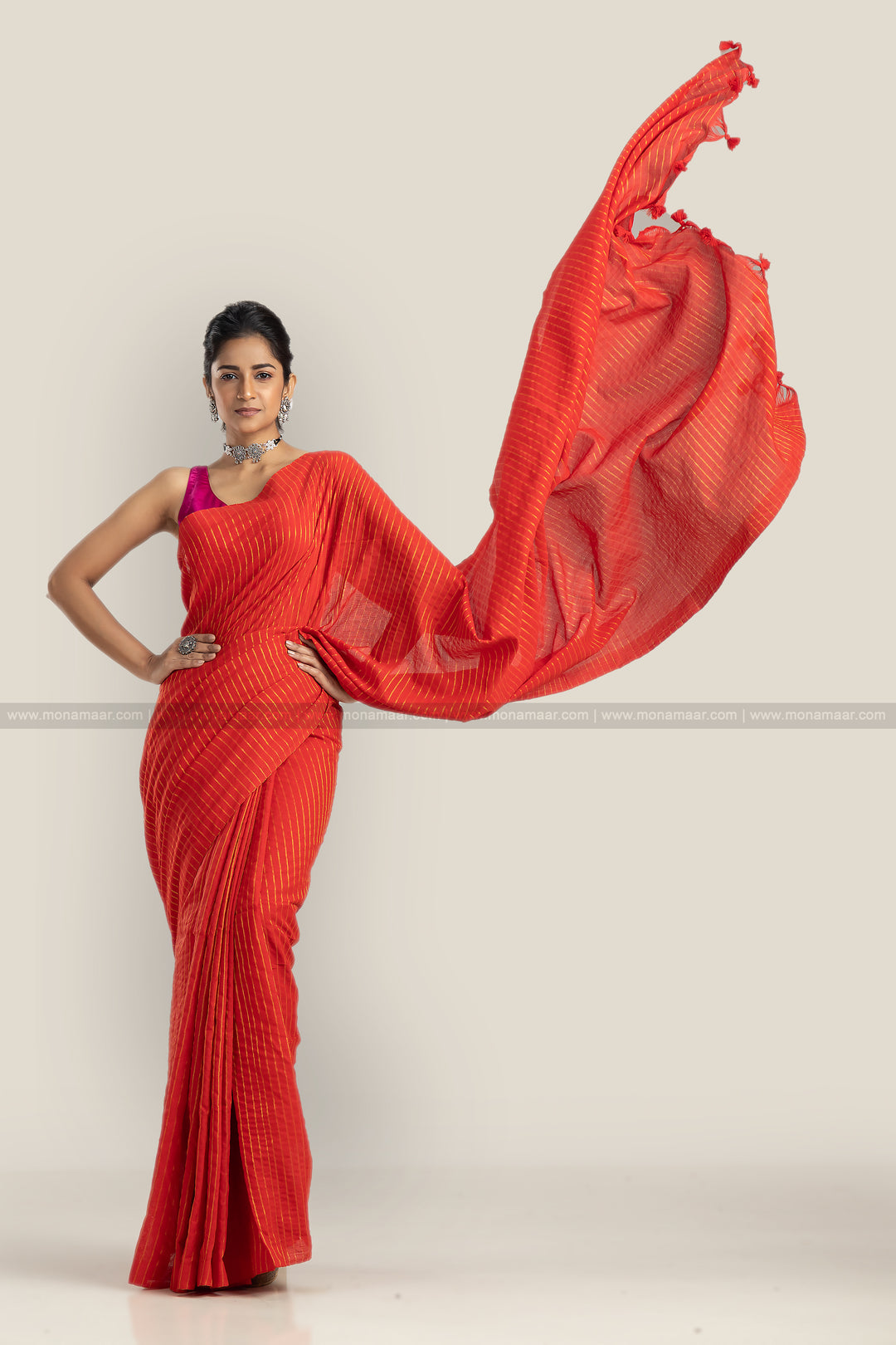 Bengal Khadi Saree Orange