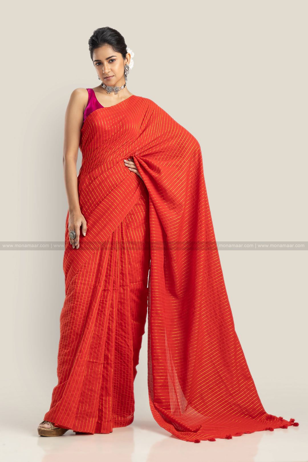 Bengal Khadi Saree Orange