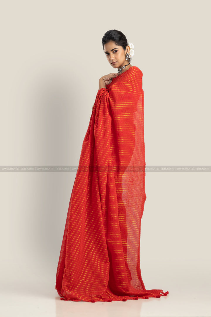 Bengal Khadi Saree Orange