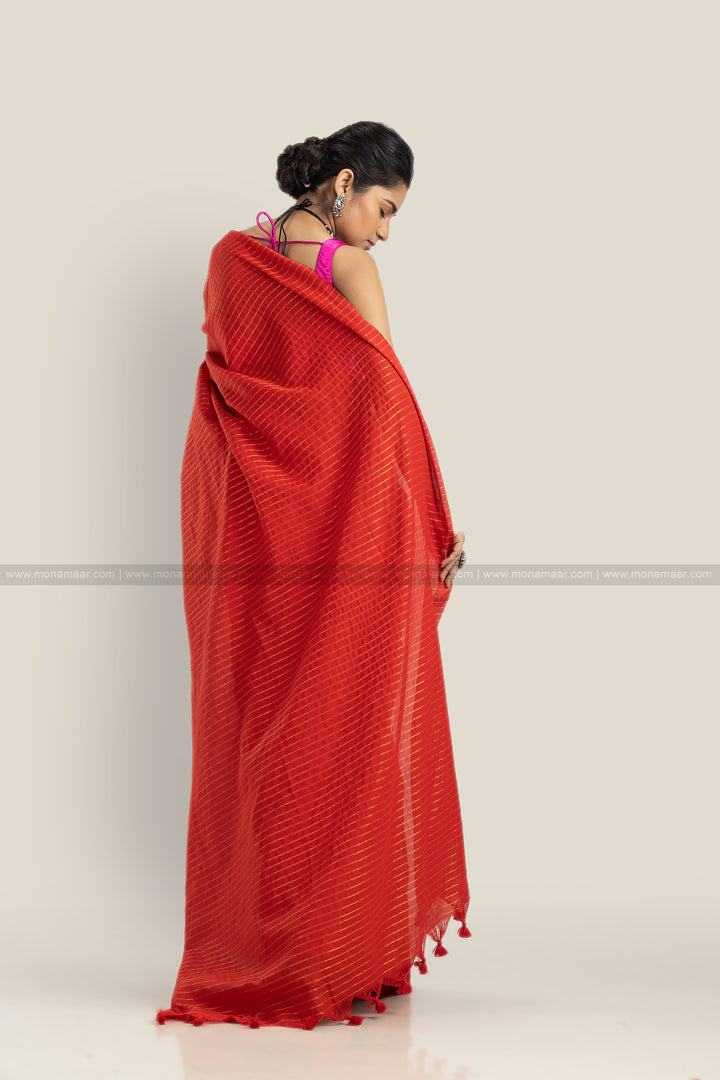 Bengal Khadi Saree Orange
